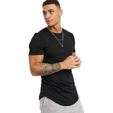 Kit 3 Camiseta Long Line Preta Slim Masculina 100% Algodão !