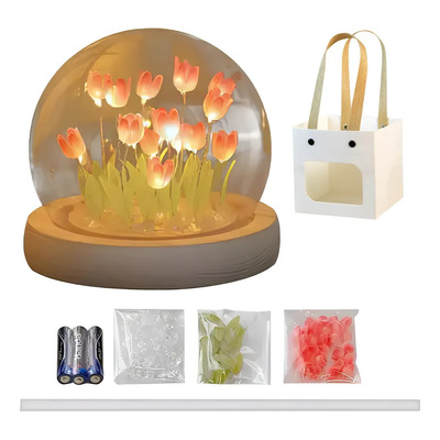 Lámpara Led De Noche Flor Del Tulipán Diy Regalo Mujer Rosa Coral