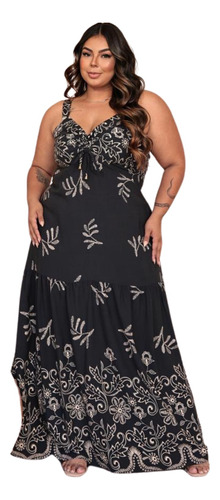 Vestido Estampado Plus Size Longo Para Festas Roupa Feminina