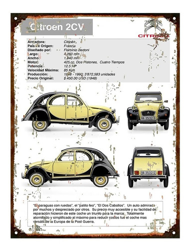Cartel De Chapa Publicidad Antigua Citroen 2cv M215