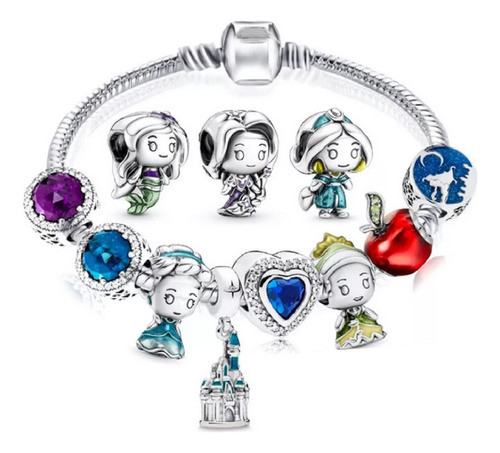 Pulsera Compatible Pandor Charms Princesas Disney Niña Mujer