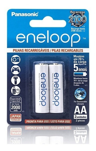 Kit Com 2 Cartelas Eneloop Panasonic Aa 2000mah Bk-3mcce/2bb