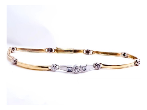 Pulsera De Oro Amarillo 14k Con Platino Y Diamantes.