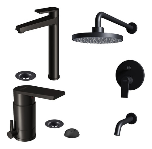 Set Grifería Ducha Lavatorio Alto Bidet Vasser Zafiro Negro