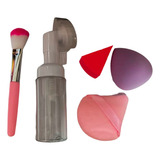 Kit Skin Frasco Escova Limpeza Facial Pincel Esponjas Make