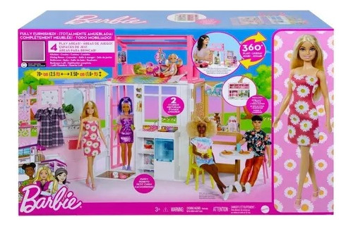 Barbie Casa 2 Pisos Amueblada + 1 Fig C/acc Int Hcd48 Mattel