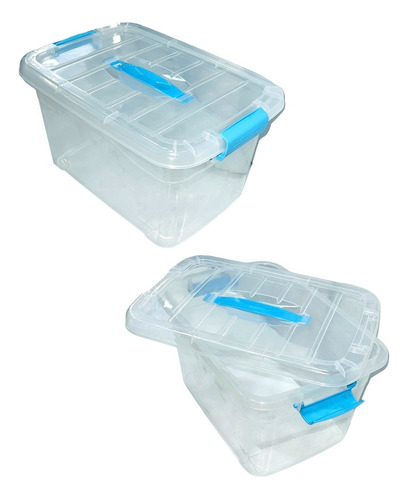 2 Caja Plástica Tupper Multihogar Tapa Click De 27 Litros