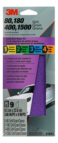 3m Auto Pequeño Dent Repair Lijado Kit W / 80, 180, Hojas 40