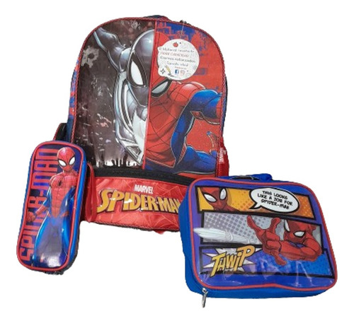 Kit Mochila Lapicera Lonchera Spiderman Primaria Tirante