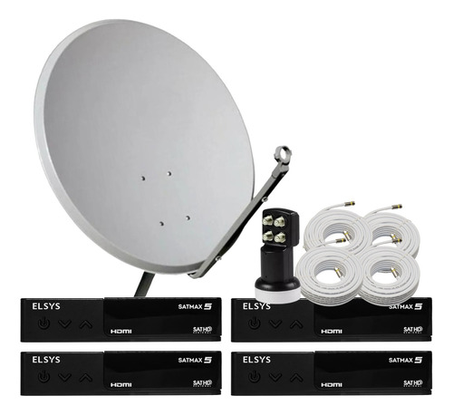 Kit 4 Receptor Digital Satmax 5 Elsys + Antena Lnbf Ku Cabo