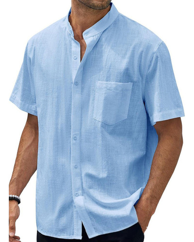 Camisas Playa De Manga Corta De Lino De Algodón Para Hombre