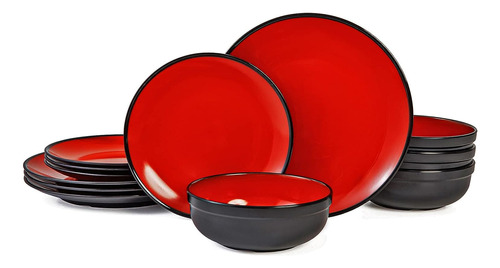 Juego Vajilla Rojo Negro Melamina 12 Pzs Tp Dinnerware Sets