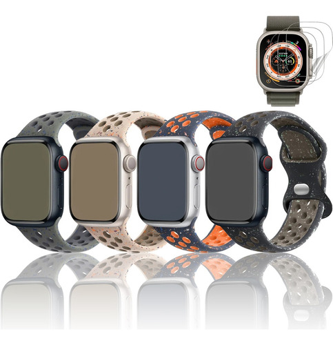 4 Correas Y Mica Cristal Para Apple Watch Ultra Se 9 8 7 6 5