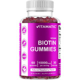 Vitamatic Gomitas De Biotina 10,000 Mcg Para Cabello Más Fuerte, Piel Y Uñas, 60 Gomitas Veganas, También Llamadas Vitamina B7