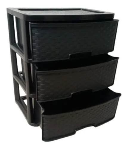 Cajonera 3 Niveles Ancha Negro Rattan 63 X 54 X 38 Cm 