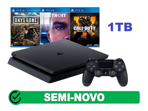 Playstation 4 Slim 1tb - Ps4 Slim 1tb + 3 Jogos Completo Nf