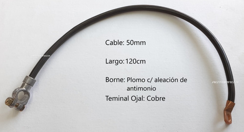 Cable 50mm Batería Borne Negativo Masa Calidad. Largo 120cm