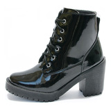 Bota Coturno Feminina Galway Tratorada Verniz Ref.460 Vrn