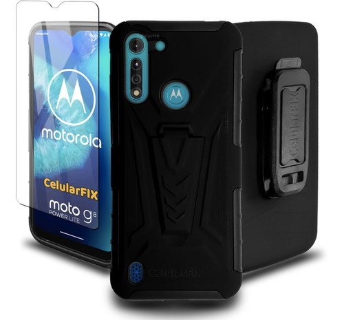 Funda Protector P/ Moto G8 Power Lite Uso Rudo Clip + Mica