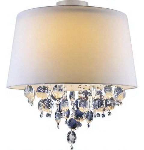 Lustre Plafon Sala Jantar Cúpula Branco Tecido 3 Lâmpadas E-27 São Paulo 44x46cm Llumm Bronzearte