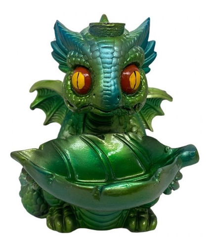 Incensario Cascata Dragão Baby Verde 12 Cm Resina