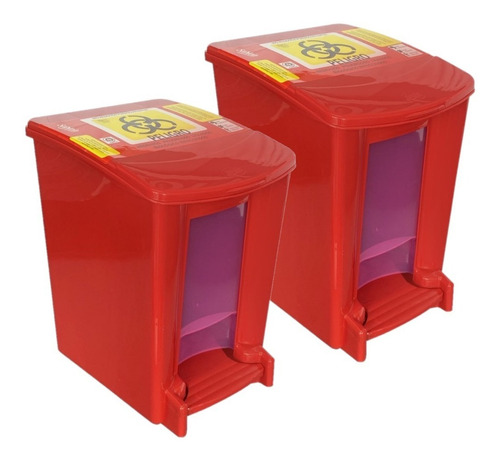 2 Pack Cesto 8 L Rpbi Rojo Con Pedal