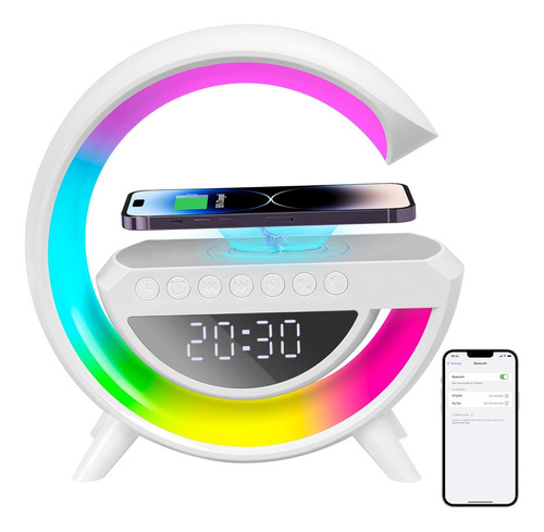  Parlante Luz Velador Led Cargador Inalámbrico Reloj Alarma