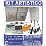 Kit Atril Metal 7 Bastidor Oleos Acrilicos Pinceles Envíos M
