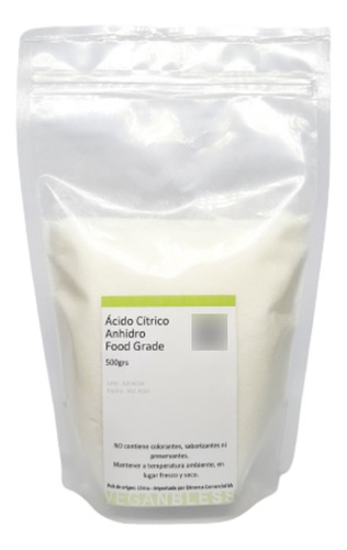 Ácido Cítrico Anhidro Food Grade, 500grs