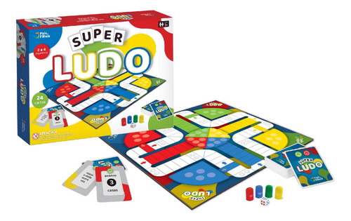 Tabuleiro Super Ludo Jogo Clássico 27 Cartas 16 Pinos E Dado