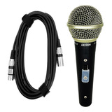 Microfone Leson Sm58 Plus Profissional + Cabo P10 Cor Preto