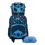 Kit Mochila De Rodinha + Lancheira E Estojo Stitch - Disney