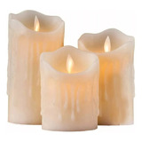 Set 3 Velas Velones Led Calido Efecto Fuego Movimiento Pilas