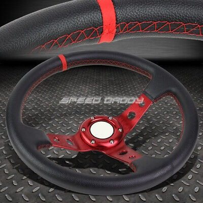 350mm 3  Deep Dish 6-bolt Red Vinyl Leather Aluminum Rac Sxd