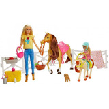 Set De Muñeca Y Caballos De Juguete Barbie Hugs N' Horses