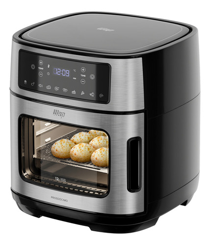 Fritadeira Elétrica Sem Óleo Forno Air Fryer 12l 1800w Wap Airfry Oven Digital Com Cesto 4,5l E 2 Grelhas Com Duplo Revestimento Antiaderente Graystone, Bandeja E Porta Removível, Inox, 12 Litros 220v