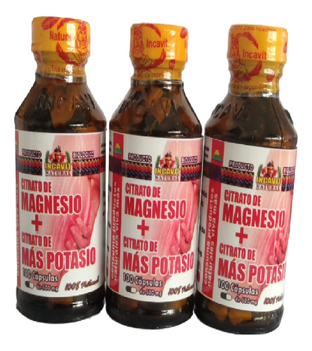 Citrato De Magnesio + Potasio 100 Capsulas C/u 500mg Pack 3 
