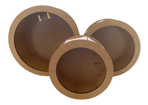 4 Trios De Nichos Redondo Oitavado - Mdf - Madeira - Oferta