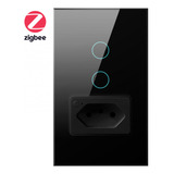 Tomada + 2 Interruptores Inteligentes Zigbee Alexa Cor Preto