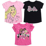 Paquete De 3 Camisetas Barbie Para Niñas Pequeñas, Rosa/negr