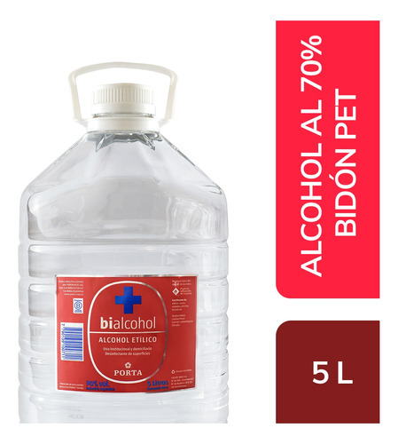 Alcohol Etilico Bialcohol Porta 70° 5 Litros Bidon Sanitiza