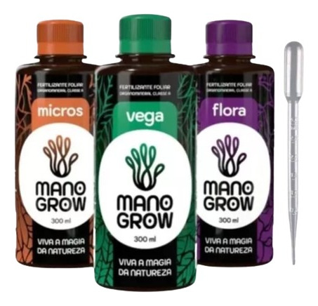 Kit Adubo Fertilizante Mano Grow 1 Litro Vega, Flora, Micros