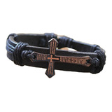 Pulsera Cuero Cruz Mujer Hombre Manilla Padre Nuestro