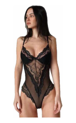 Bodysuit De Encaje Negro Body Dama Sexi