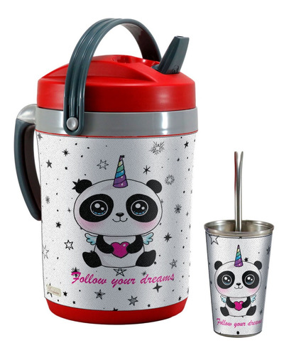 Set Terere Termo Vaso Bombilla, Panda Unicornio