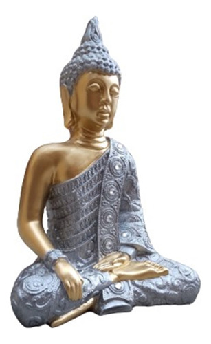 Estatua Buda Plateada Dorada Sabiduría 39 Cm Alta Decoración