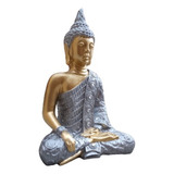 Estatua Buda Plateada Dorada Sabiduría 39 Cm Alta Decoración
