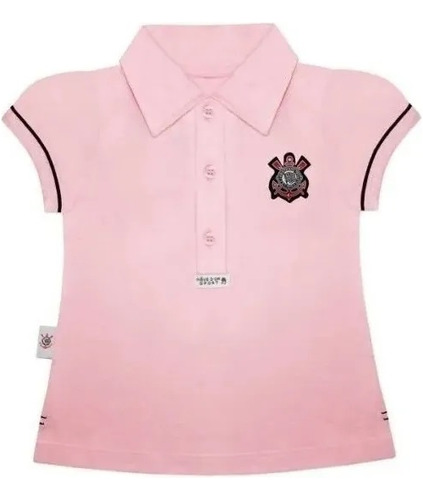 Camisa Corinthians Infantil Polo Feminina Rosa Licenciada