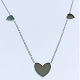 Cadena Collar Acero 3 Dijes Corazones Elegante Ajustable