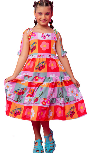 Vestido Infantil Menina Festa Estampado Babado Blogueirinha